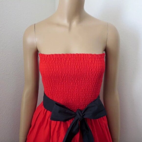 Hollister Womens Strapless Tube Top Dress Size Small Red & Navy Bow - Picture 2 of 8